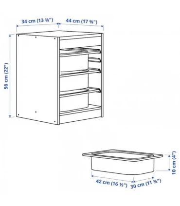 نظم دهنده ایستاده ایکیا مدل TROFAST ابعاد 34x44x56 سانتیمتر بدنه خاکستری بهمراه 3 سبد فلزی خاکستری