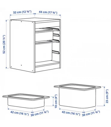 نظم دهنده ایستاده ایکیا مدل TROFAST ابعاد 32x44x52 سانتیمتر بدنه چوبی بهمراه 1 سبد کوچک و 1 سبد بزرگ خاکستری تیره