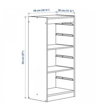 نظم دهنده 3 طبقه ایکیا مدل TROFAST ابعاد 46x30x94 سانتیمتر بهمراه شلف رنگ خاکستری