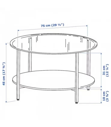 میز جلو مبلی گرد ایکیا مدل VITTSJO شیشه/قهوه ای/مشکی قطر 75 سانتیمتر