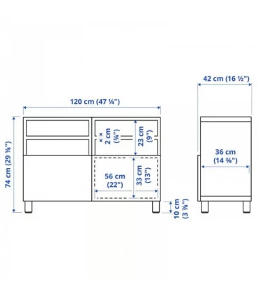 میز تلویزیون ایکیا مدل BESTÅ بهمراه 4 قفسه 2 درب Lappviken ابعاد 120x42x74 سانتیمتر رنگ سفید/خاکستری تیره