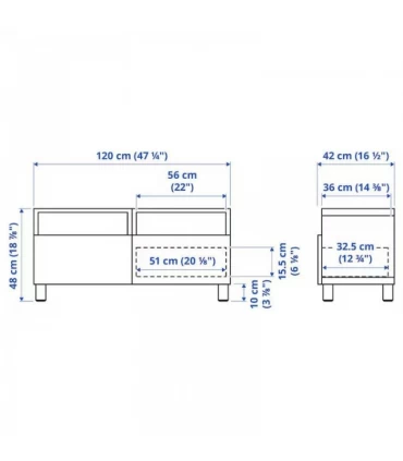 میز تلویزیون ایکیا مدل BESTÅ بهمراه 2 قفسه 2 درب Lappviken ابعاد 120x42x48 سانتیمتر رنگ قهوه ای تیره