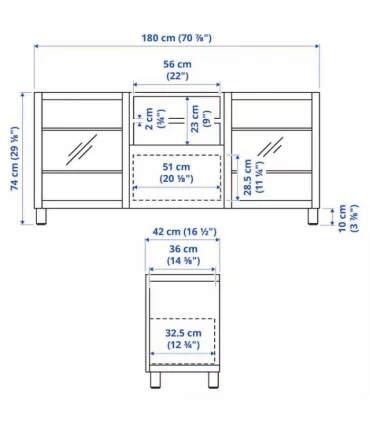 میز تلویزیون ایکیا مدل BESTÅ بهمراه 2 قفسه 3 درب فشاری Mörtviken/Lappviken ابعاد 180x42x74 سانتیمتر رنگ قهوه ای تیره/مشکی