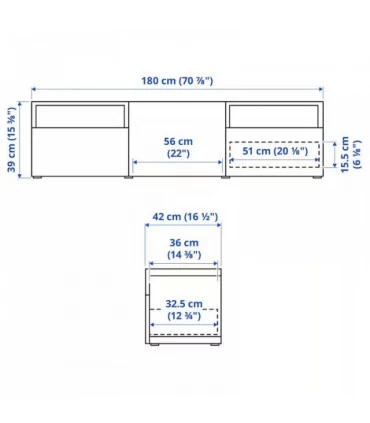 میز تلویزیون ایکیا مدل BESTÅ بهمراه 2 قفسه 3 درب فشاری Lappviken ابعاد 180x42x39 سانتیمتر رنگ سفید/خاکستری تیره