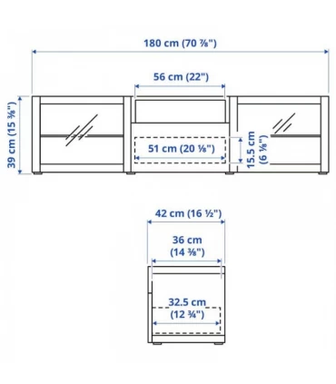 میز تلویزیون ایکیا مدل BESTÅ بهمراه 1 قفسه 3 درب آرام بند Lappviken/SINDVIK ابعاد 180x42x39 سانتیمتر رنگ قهوه ای تیره