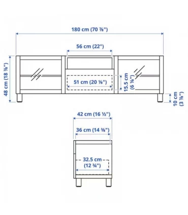 میز تلویزیون ایکیا مدل BESTÅ بهمراه 1 قفسه 3 درب فشاری Lappviken/SINDVIK ابعاد 180x42x48 سانتیمتر رنگ سفید/خاکستری تیره