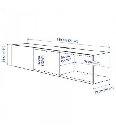 میز تلویزیون دیواری ایکیا مدل BESTÅ بهمراه 3 درب Lappviken ابعاد 180x42x38 سانتیمتر رنگ سفید/خاکستری تیره