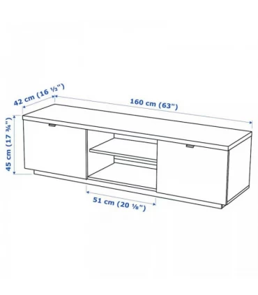 میز تلویزیون ایکیا مدل BYÅS رنگ سفید هایگلاس طول 160 سانتیمتر
