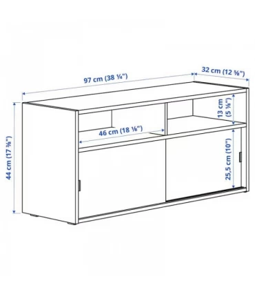 میز تلویزیون ایکیا مدل SPIKSMED دو قفسه دو درب ابعاد 32×97 سانتیمتر رنگ خاکستری روشن