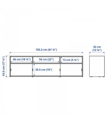 میز تلویزیون ایکیا مدل SPIKSMED سه قفسه سه درب ابعاد 32×155 سانتیمتر رنگ خاکستری روشن