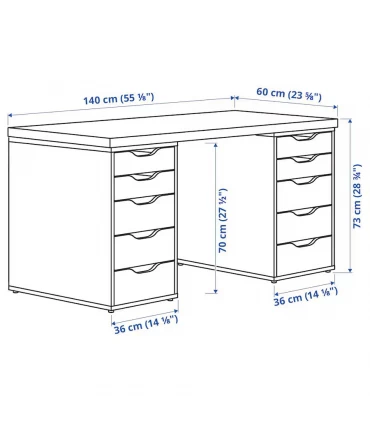 میز کامپیوتر ایکیا مدل LAGKAPTEN / ALEX ابعاد 60×140 سانتیمتر رنگ سفید