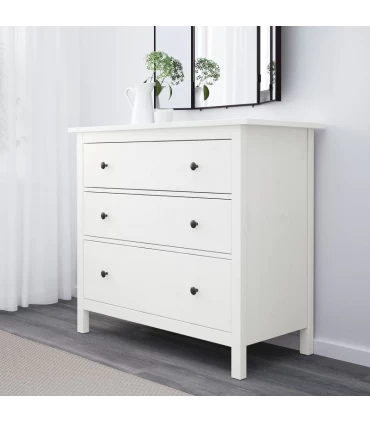 دراور سه کشو چوبی ایکیا مدل HEMNES رنگ سفید