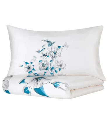 سرویس کاور روتختی یک نفره ایکیا مدل FALTVEDEL طرح شاخه گل سفید آبی 2 تکه