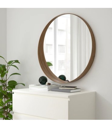 آینه گرد ایکیا مدل STOCKHOLM قاب چوب گردو قطر 80 سانتیمتر