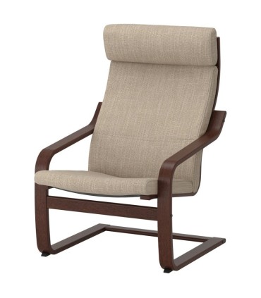 صندلی راحتی هدرست دار ایکیا مدل POANG بدنه قهوه ای نشیمن پارچه رنگ بژ