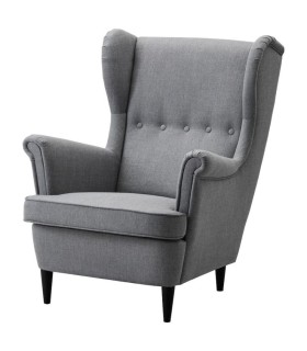 صندلی راحتی کلاسیک پشت بلند ایکیا مدل STRANDMON رویه پارچه رنگ خاکستری تیره