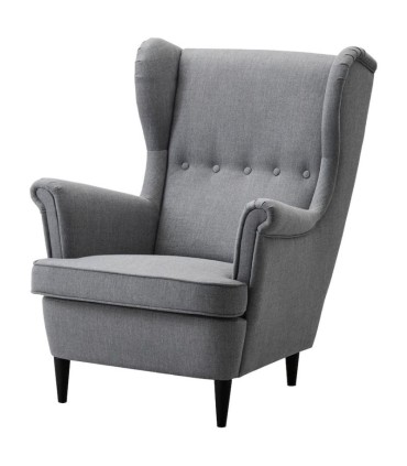 صندلی راحتی کلاسیک پشت بلند ایکیا مدل STRANDMON رویه پارچه رنگ خاکستری تیره