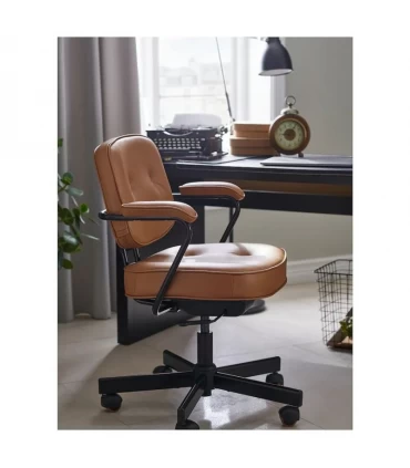 صندلی اداری کلاسیک ایکیا مدل ALEFJALL رویه چرم طبیعی رنگ قهوه ای روشن