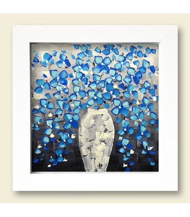 تابلو نقاشی چاپی طرح گلدان سفید پر از گل آبی آرت هوم کد B65