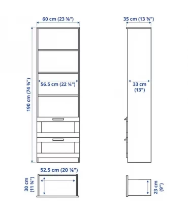 کتابخانه 6 طبقه ایکیا مدل BRIMNES رنگ مشکی 60×190 سانتیمتر